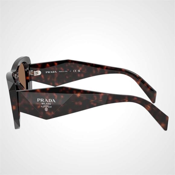 New PRADA Sunglasses Brown Root Tortoise Silver Symbole Logo Square Oversized